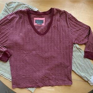 Anthropologie XS Hannah Striped Scoop Neck Top, Slouchy V Neck Tee